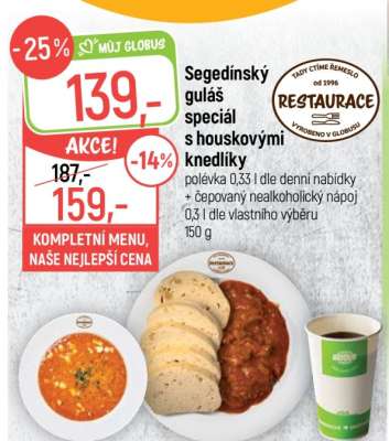 Segedínský guláš speciál s houskovými knedlíky