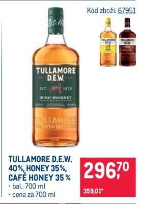 TULLAMORE D.E.W. 40%, HONEY 35%, CAFÉ HONEY 35%