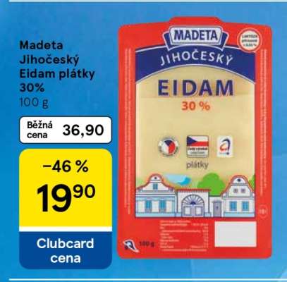 Madeta Jihočeský Eidam plátky 30%