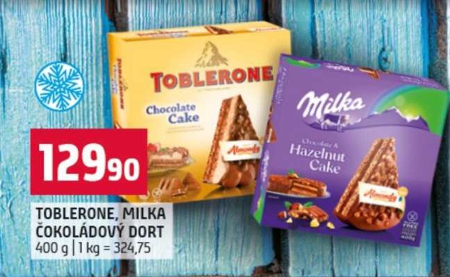 TOBLERONE, MILKA ČOKOLÁDOVÝ DORT