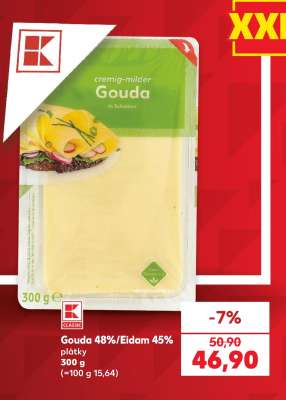 Gouda 48%/Eidam 45% plátky