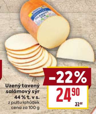 Uzený tavený salámový sýr 44 % t. v s.