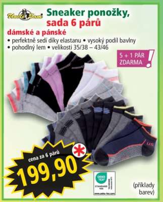 Sneaker ponožky, sada 6 párů