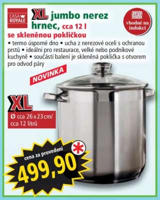 XL jumbo nerez hrnec, cca 12 l