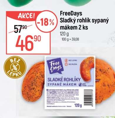 FreeDays Sladký rohlík sypaný mákem 2 ks