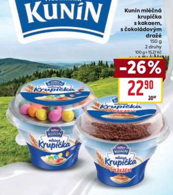 Kunin mléčná krupička s kakaem, s čokoládovým dražé