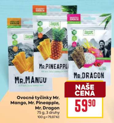 Ovocné tyčinky Mr. Mango, Mr. Pineapple, Mr. Dragon