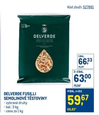 DELVERDE FUSILLI SEMOLINOVÉ TĚSTOVINY