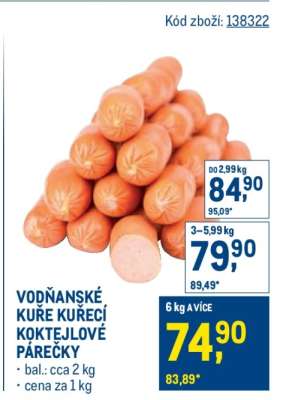 VODŇANSKÉ KUŘE KUŘECÍ KOKTEJLOVÉ PÁREČKY