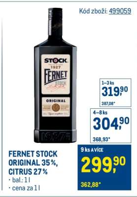 FERNET STOCK ORIGINAL 35 %, CITRUS 27 %