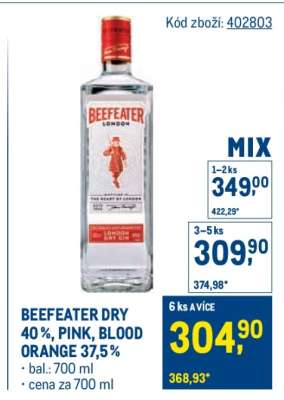 BEEFEATER DRY 40 %, PINK, BLOOD ORANGE 37,5 %