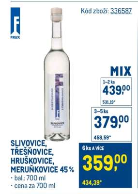 SLIVOVICE, TŘEŠŇOVICE, HRUŠKOVICE, MERUŇKOVICE 45 %