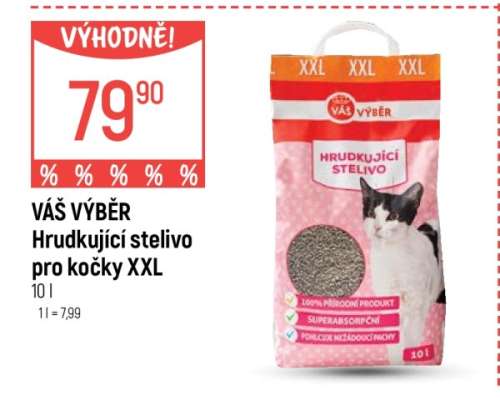 VÁŠ VÝBĚR Hrudkující stelivo pro kočky XXL