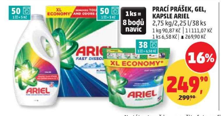 Prací prášek, gel, kapsle Ariel