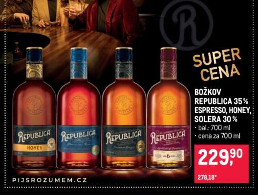 BOŽKOV REPUBLICA 35 % ESPRESSO, HONEY, SOLERA 30 %