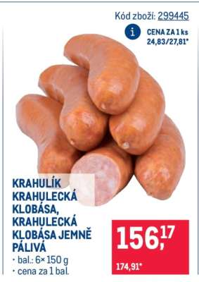 KRAHULÍK KRAHULECKÁ KLOBÁSA, KRAHULECKÁ KLOBÁSA JEMNĚ PÁLIVÁ