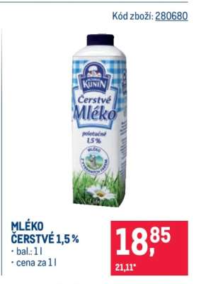 Mléko čerstvé 1,5 %