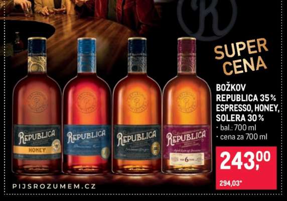 BOŽKOV REPUBLICA 35 % ESPRESSO, HONEY, SOLERA 30 %