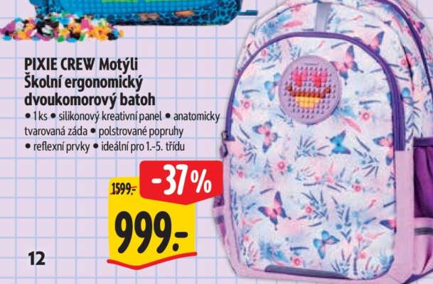 Pixie Crew Motýli Školní ergonomický dvoukomorový batoh