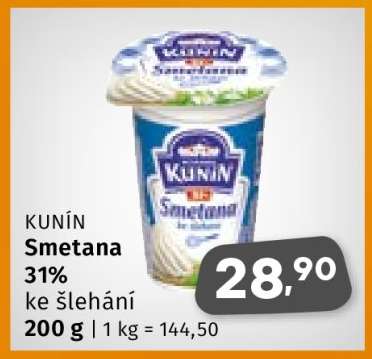 KUNÍN SMETANA 31% ke šlehání