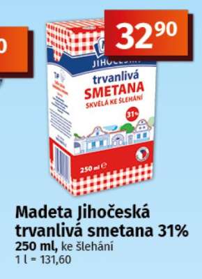 Madeta Jihočeská trvanlivá smetana 31%