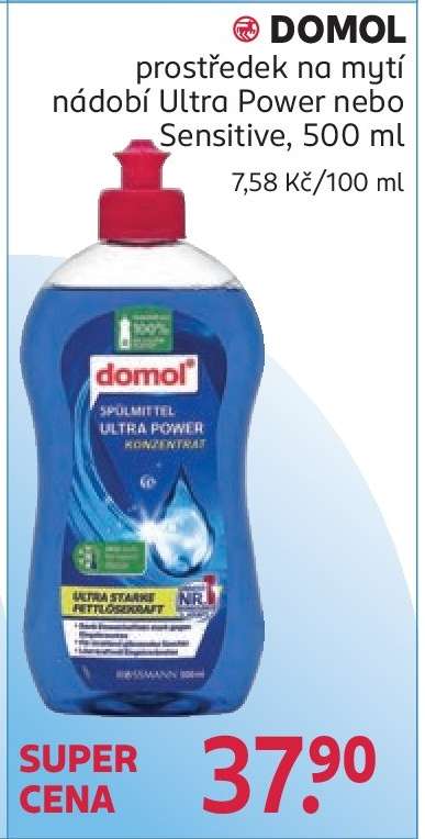 DOMOL prostředek na mytí nádobí Ultra Power nebo Sensitive, 500 ml