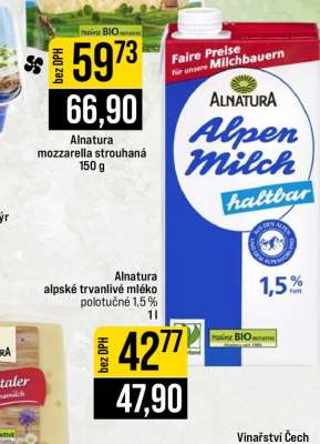 Alnatura alpské trvanlivé mléko polotučné 1,5 %