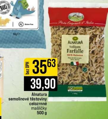 Alnatura semolinové těstoviny celozrnné mašličky