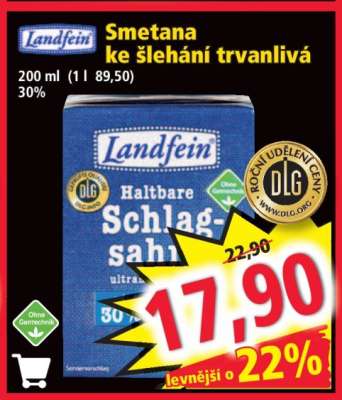 Smetana ke šlehání trvanlivá