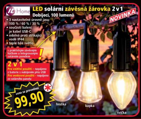 LED solární závěsná žárovka 2 v 1