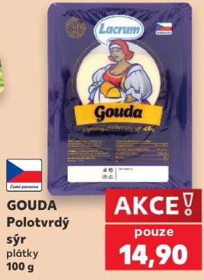 GOUDA Polotvrdý sýr plátky 100 g