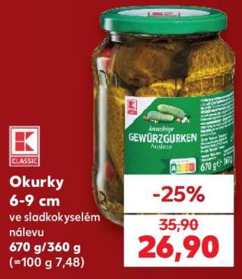 Okurky 6-9 cm ve sladkokyselém nálevu