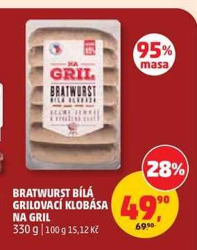 BRATWURST BÍLÁ GRILOVACÍ KLOBÁSA NA GRIL