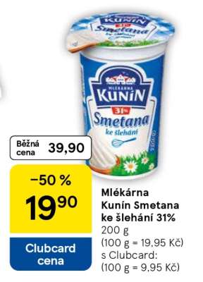 Mlékárna Kunín Smetana ke šlehání 31%