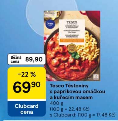 Tesco Těstoviny s paprikovou omáčkou a kuřecím masem