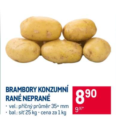 Brambory konzumní rané neprané
