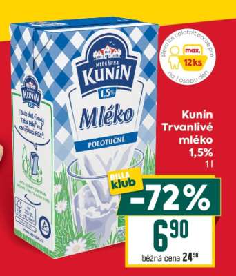 Kunín Trvanlivé mléko 1,5%