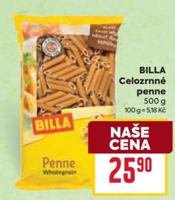 BILLA Celozrnné penne