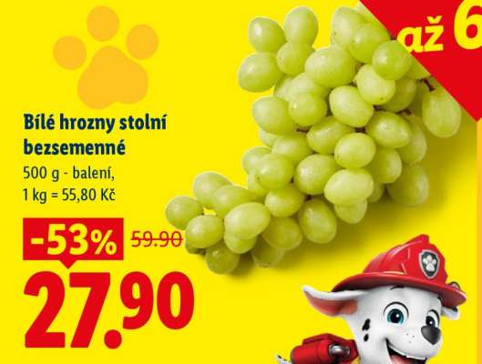 BÍLÉ HROZNY STOLNÍ BEZSEMENNÉ