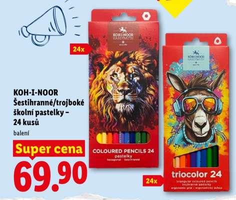 KOH-I-NOOR Šestihrané/trojboké školní pastelky – 24 kusů
