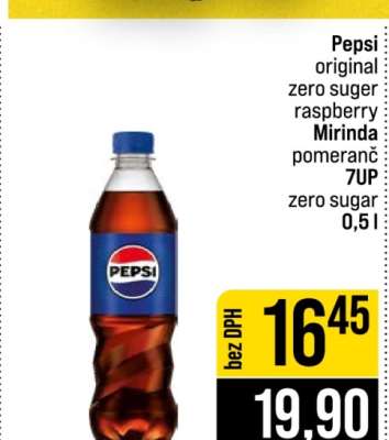 Pepsi original zero suger raspberry Mirinda pomeranč 7UP zero sugar 0,5 l