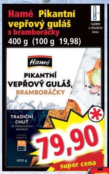 Hamé Pikantní vepřový guláš s bramboráčky