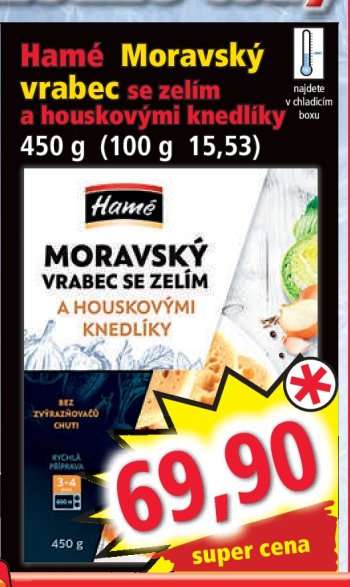 Hamé Moravský vrabec se zelím a houskovými knedlíky