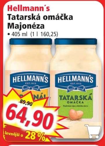 HELLMANN'S TATARSKÁ OMÁČKA, MAJONÉZA