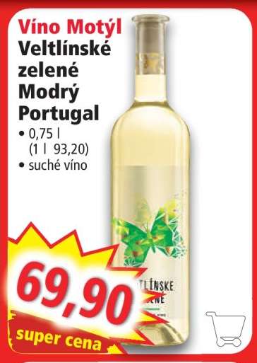 Víno Motýl Veltlínské zelené Modrý Portugal
