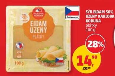 Sýr Eidam 30% Uzený Karlova Koruna