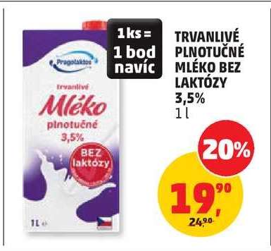 TRVANLIVÉ PLNOTUČNÉ MLÉKO BEZ LAKTÓZY 3,5%