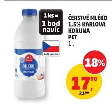 Čerstvé mléko 1,5% Karlova Koruna PET