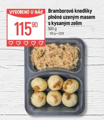 Bramborové knedlíky plněné uzeným masem s kysaným zelím
