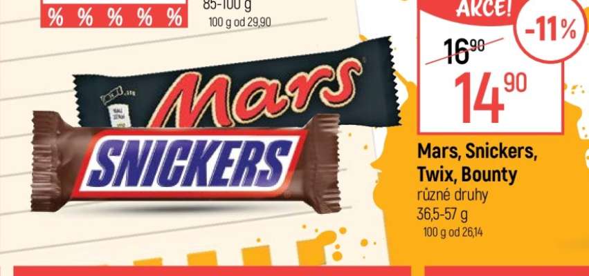 Mars, Snickers, Twix, Bounty